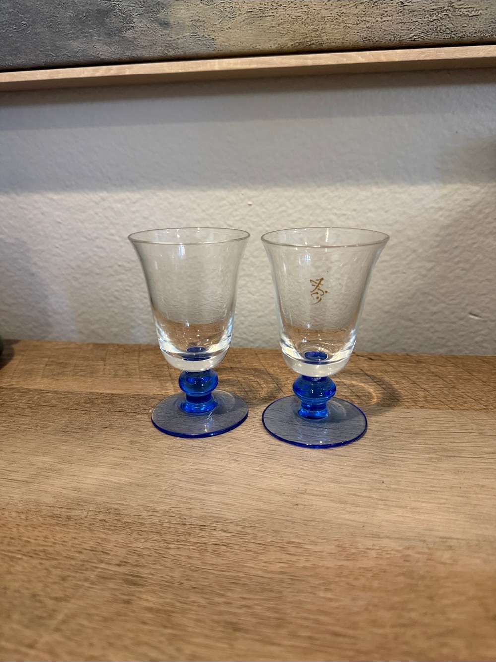 Vintage Glass cordial size cordial blue stems - Set of 2 - looks like Denby